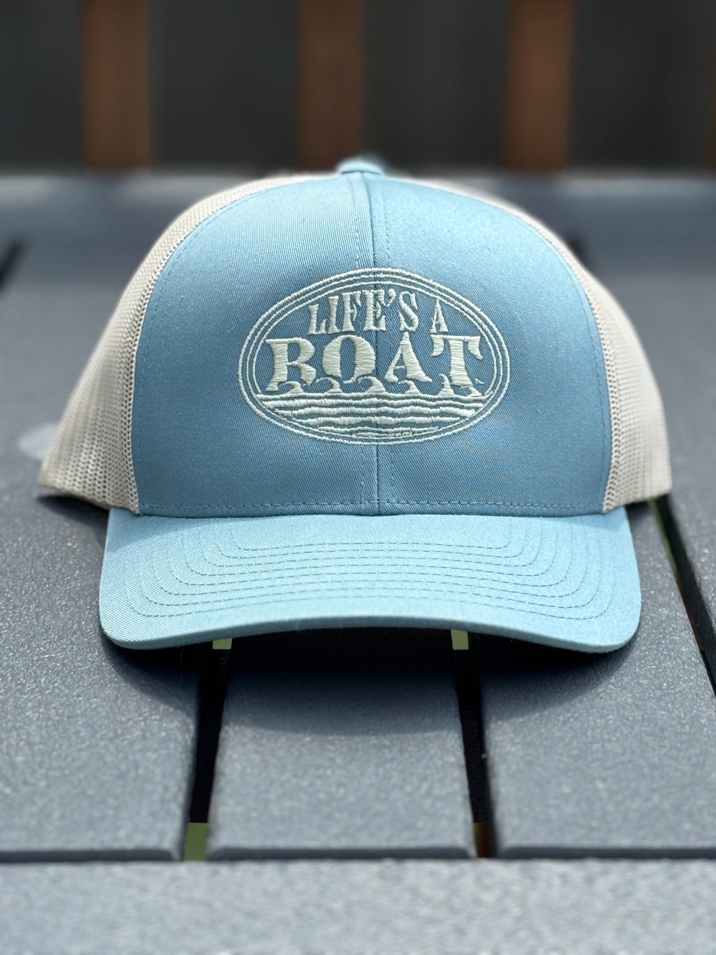 Waves: Life's A Boat Tan and Blue Hat